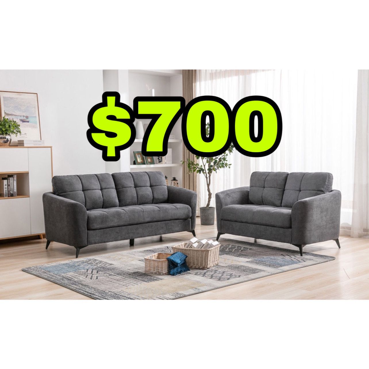 Beautiful New 2PC Tufted Sofa Set(1 Sofa & 1 Loveseat) in Gray Velvet Only $700!!!