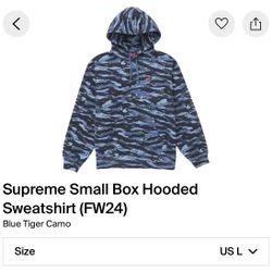 Supreme Blue Tiger Small Box Hoodie Sz Large