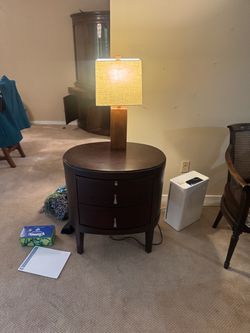 Elegant Dark Wood Nightstand – Curved Front – 2 Drawers