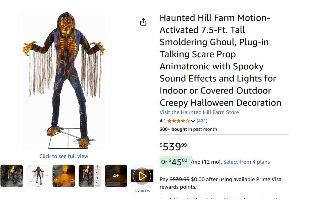 Haunted Hill Farm Motion-Activated 7.5 Ft Tall Smoldering Ghoul Halloween Decoration NOT FREE, OFFER