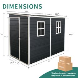 8x4ft Outdoor Resin Garden Shed with Floor and 2 Windows, Plastic Patio Outdoor Storage Shed with Lockable Door for Garden Tools, Bicycles, Trash Cans