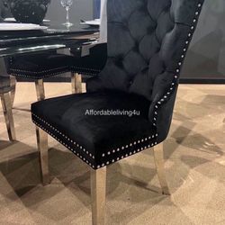 Black Velvet Dining Chairs W/ Metal Legs Set Of 2 Brand New In Box 