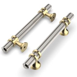 Amerdeco 24 Pack Knurled Brushed Satin Nickel Cabinet Pulls 5 Inch Length (3 Inch Hole Center) Kitchen Cabinet Handles for Drawer Dresser, Cupboard an