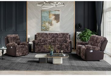 Comfortable & ultra-Plush 2 tone design brown recliner set w/buit-in console