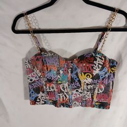 BRAND:SAY WHAT GRAFFITI CORSET; SIZE S.