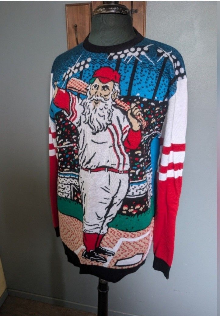 santa baseball Christmas sweater ugly party ourfit size xl