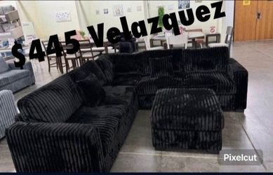 ✅️✅️️✅️4 pc Black  cordury fabric upholstered sectional sofa with ottoman✅️✅️