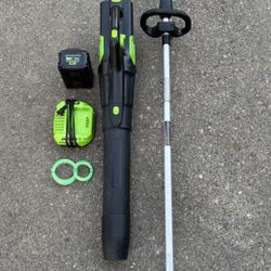 Greenworks 80V 16" Brushless String Trimmer & Greenworks 80V 730 CFM Cordless Battery Leaf Blower
