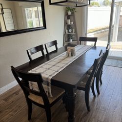 Pottery Barn Montego Solid Wood Extendable Dining Table Set – 8 Chairs + 2 Leaves