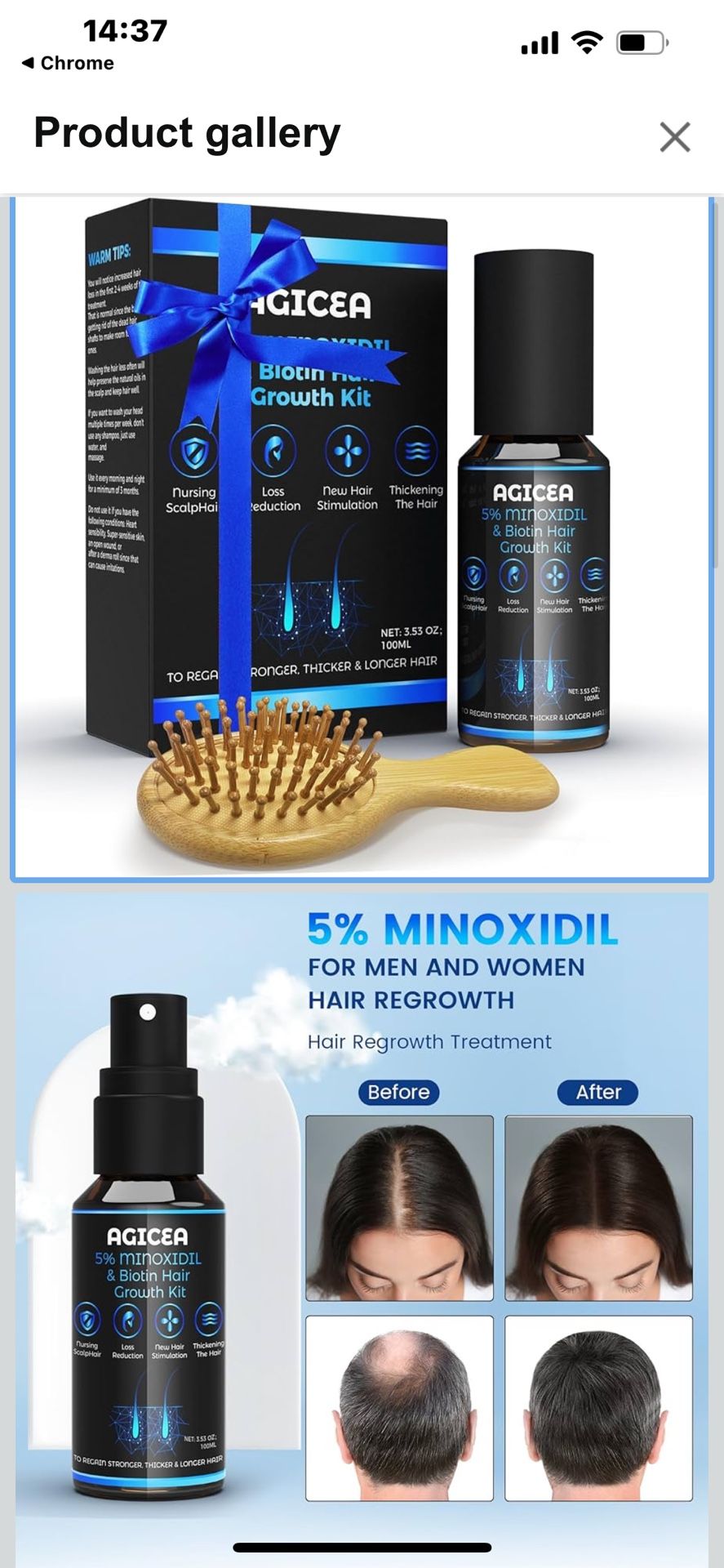 5% Minoxidil & Bioton Hair Growth Kit for Men and Women ｜100ML Spray & Bamboo Paddle Hair Brush｜Topical Solution Extra Strength Hair Regrowth Treatmen