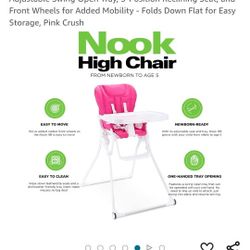 Joovy Nook NB High Chair Featuring Four-Position Adjustable Swing Open Tray, 3-Position Reclining Seat, and Front Wheels for Added Mobility - Folds Do