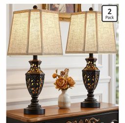 Lamps for Night Stands Set of 2-23.5" Vintage Bedside Lamp with USB A+C
