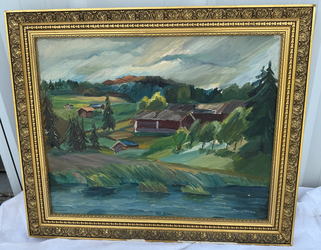 Vintage Finnish Signed Original Landscape Painting – Ornate Gold Frame