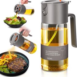 Oil Sprayer for Cooking, 2 in 1 Olive Oil Dispenser Bottle for Cooking,500ml/17oz Glass Olive Oil Sprayer, Patented, Continuous Spray with Portion Con