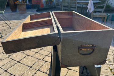 Antique wood tool chest with tray