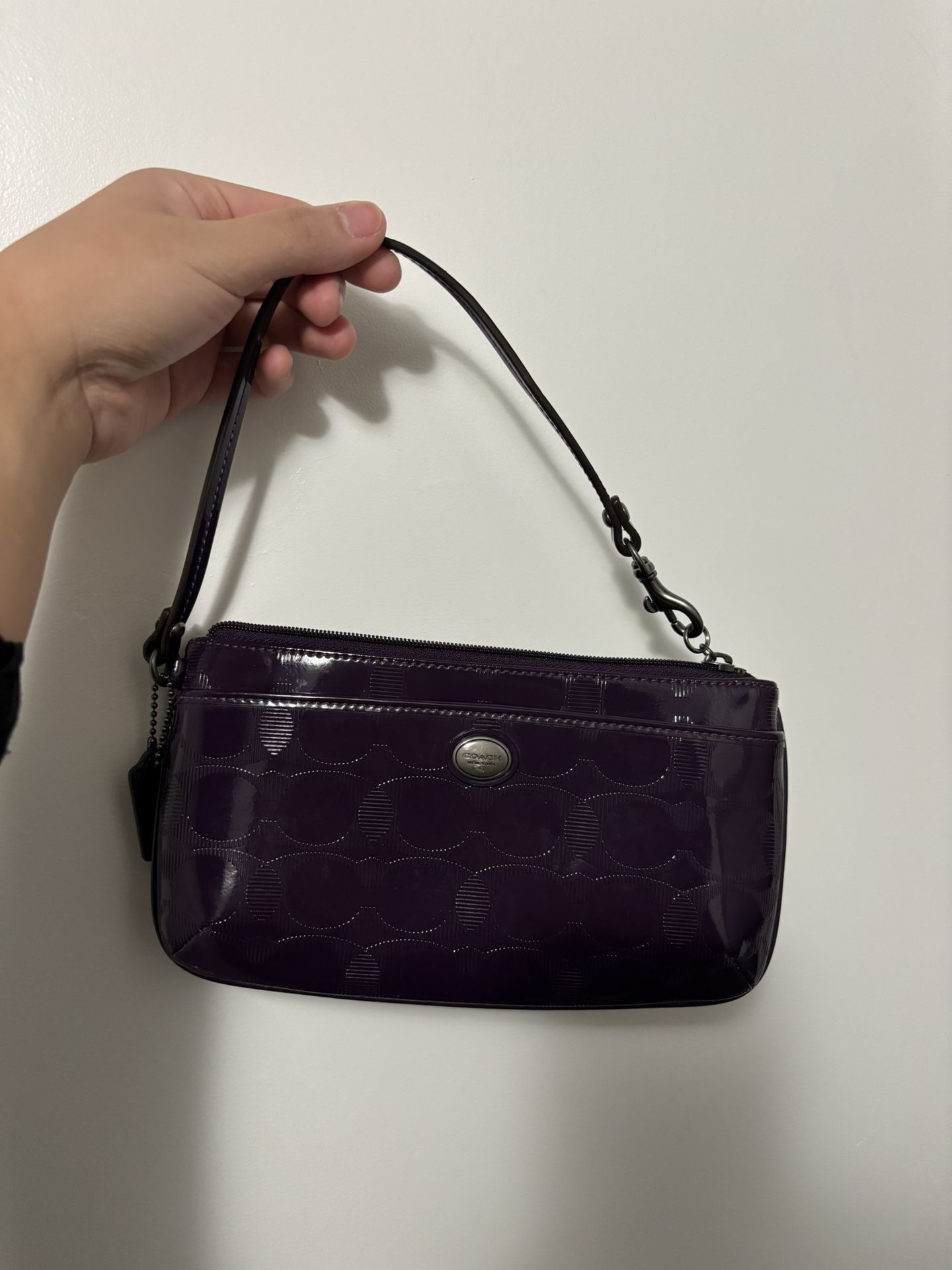Coach Purple Signature Pattern Leather Mini Bag/Wristlet