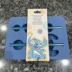 Disney Parks Stitch Straw With Silicone Ice Mold Tray Lilo & Stitch.  Brand New In Original Packaging 
