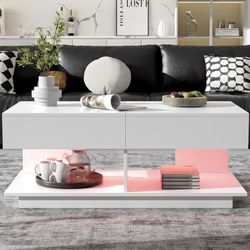 41.3''-76.7'' Extendable LED Coffee Table/Efficient Central Coffee Table/with Multiple Storage Compartments/Multifunctional Adjustable/for Living Room