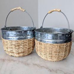 New Wicker & Tin Hanging Planter Basket 