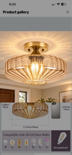 Ceiling Lights,Vintage Ceiling Light 11.8 Inch Semi Flush Mount Ceiling Light E26 Amber Vintage Lights Fixture Ceiling for Closet Hallway Kitchen Dini