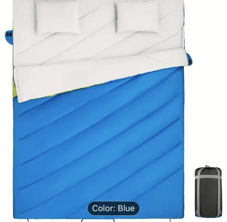Double Sleeping Bag with 2 Pillows and Compression Bag, Size XL Two Person Sleeping Bag