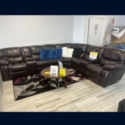 Madrid Brown Leather Reclining Sectional Sofa---$1499---Unreal Pricing!!!---Delivery And Setup Available 