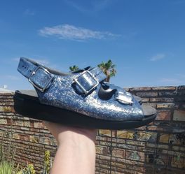 SAS Comfort Blue Sparkle Leather Womens Sandals Size 8.5