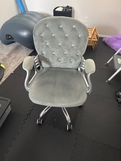 Glam Velvet Tufted Desk Chair w/ Rhinestone Buttons & Swivel Chrome Base