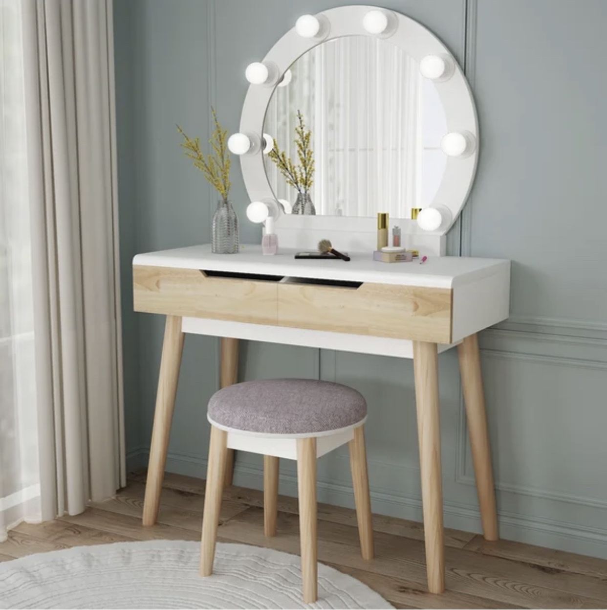 Hermanson Vanity Set With Stool And Mirror