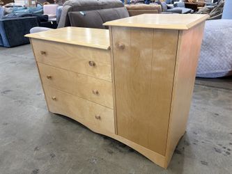 MORIGEAU LEPINE Blonde 3 Drawer Step Chest with Side Cabinet and Wooden Pulls