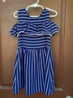 Girls Striped Blue and White Dress S 6-6X