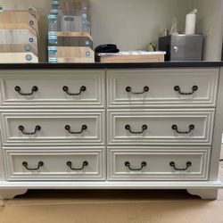 51.97'' Wide Wood White Dresser with 6 Drawer, Chest of Drawers with Roman Metal Handle, TV Stand for 60 inch TV, for Living Room, Hallway