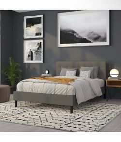 Flash Furniture Lennox Tufted Upholstered Queen Size Headboard in Gray Vinyl