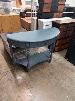 Vintage Curved Console Table, 45" Half-Moon Entryway Table Rustic Accent Table with Solid Wood Roman Design Legs - Antique Blue
