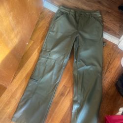 Leather Like Cargo Pants