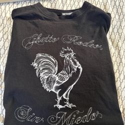 Black Ghetto Rodeo with white rooster 'Sin Miedo' size XL