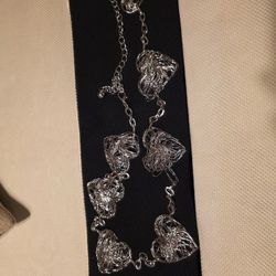 Hearts Chain And Woven Coil Wire Belt Size 43"  With 2" X 2" Hearts