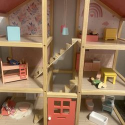Wooden Doll House & Accessories
