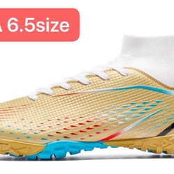 High Top Soccer Cleats, Professional Training Shoes, Non-Slip Rubber Sole, Water Resistant, Breathable Mesh Lining, Turquoise/Orange