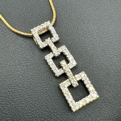 14k solid yellow gold 3 square 0.35 CTW Diamond pendant/charm on 16” chain  necklace