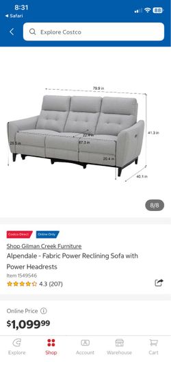 Gilman Creek Alpendale Fabric Power Reclining Sofa