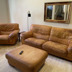 Italian Leather, Oversized Couch Chair And Ottoman