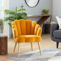 Elegant Grayson Lane Modern Yellow Upholstered with Scalloped Back Accent Chair