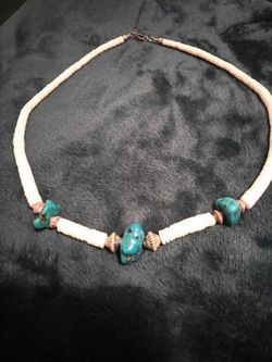 Turquoise and white sea shell necklace