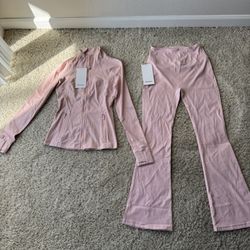 lululemon athletica Pink Zip Jacket & Flare Leg Pants Set size Small and Medium