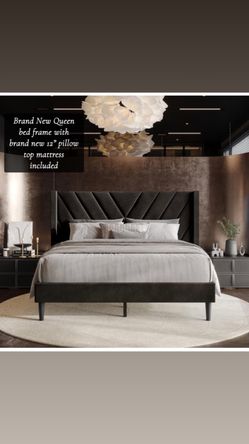 Brand New Queen Bed Frame With Brand New 12” Pillow Top Mattress Included $440 - Same Day Delivery Available - Hablo Espanol 