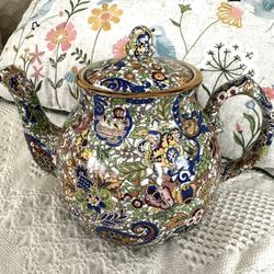 Vintage Wade Heath & Co. England teapot in the Paisley Blue chintz pattern