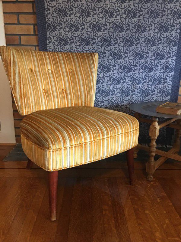 Vintage Striped Velvet Lounge Chair
