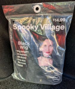 Spooky Village black wig, 24 inch, adult, new in package, Halloween