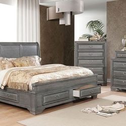 Brand New Grey 4pc Queen Bedroom Set (Available In California & Eastern King)